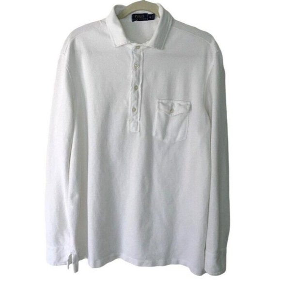 POLO RALPH LAUREN Size M Featherweight Mesh Mens White Long Sleeve Shirt - Picture 2 of 7